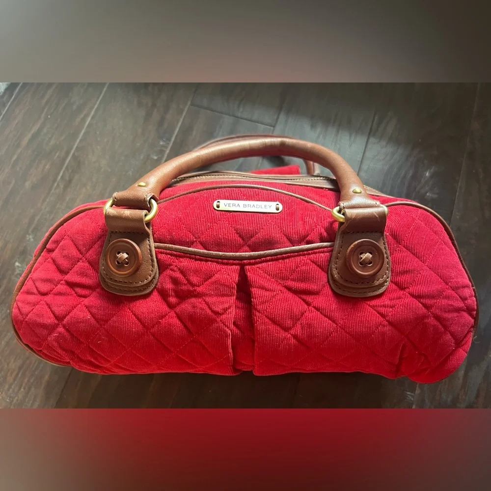 VTG Vera Bradley Red Quilted Corduroy Satchel & Matching Wallet Equestrian/Prep